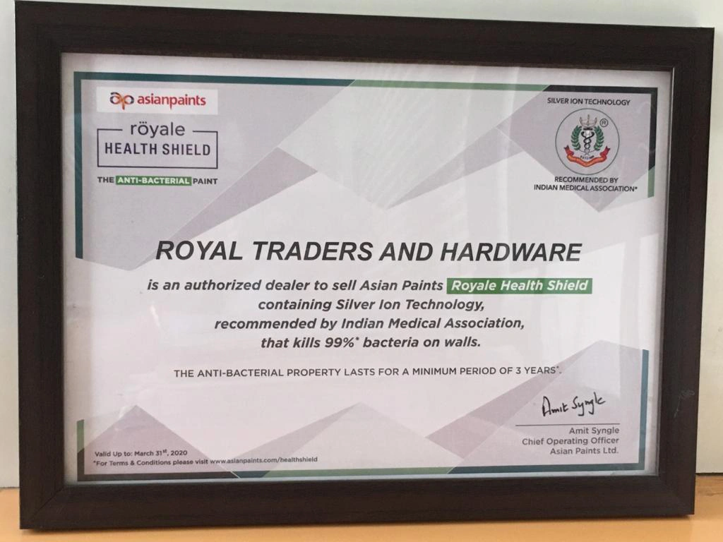 Asian Paints Certificate of Appreciation